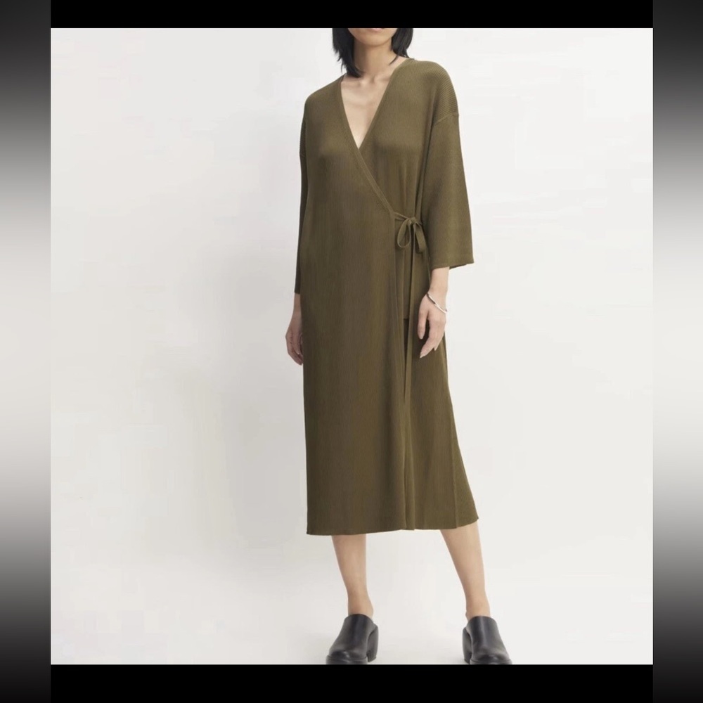 Everlane the ribbed wrap midi 3/4 sleeve dress